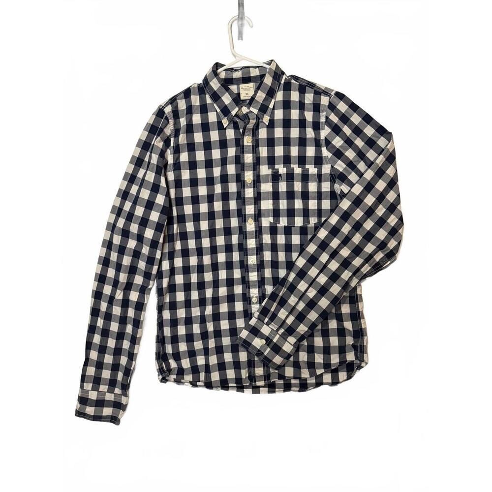Abercrombie & Fitch Men's XL Blue Gingham Button Down Shirt 100% Cotton